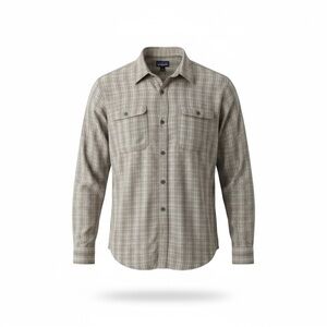Patagonia Men's Plaid Button-Down Shirt in Taupe and Gray